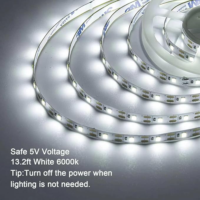 Battery Powered LED Strip Lights, 5V, Daylight White,Cuttable to Size, 13.2ft with 240 LEDs, Portable Lighting, Requires 3xAA Batteries (not Included), Not Waterproof, 2 Packs, Each 6.6ft.