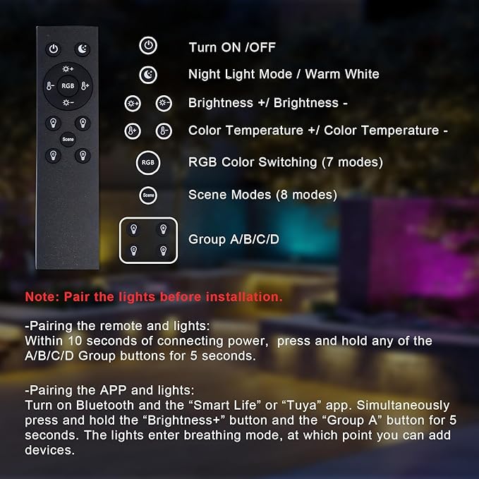 4 Pack RGBCW Retaining Wall Lights, 7 Inch Smart RGB LED Hardscape Lighting, APP/Remote Control, 5W 12V AC/DC Low Voltage Outdoor Step Light, Waterproof Color Changing Landscape Lighting, ETL