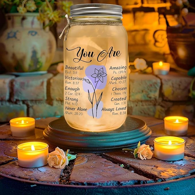 Religious Gifts for Women Christian Mason Jar Lamp Extra-Large - Christmas Inspiration for Mom Bible Encouragement Gifts for Women - Faith Jar 25oz Easter Mothers Day Bible Scripture for Mom Nana