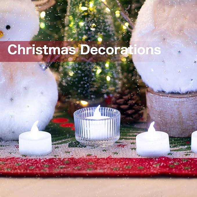 LANKER 24 Pack Flameless LED Tea Lights Candles, Steady Cool White Tealights, Long Lasting Battery Operated Fake Candles, Decoration for Halloween and Festival Celebration (Cool White)
