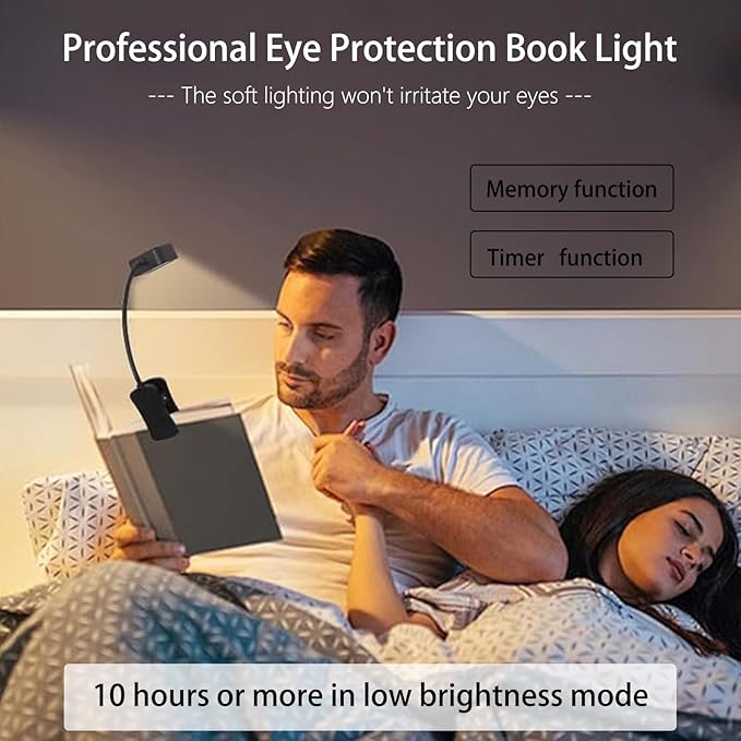 5 Pack Rechargeable Book Lights for Reading at Night in Bed Rechargeable LED Book Light with Memory Function Lightweight Booklight Bulk Clip on Small Travel Reading Lamps for Book Lovers USB Charging