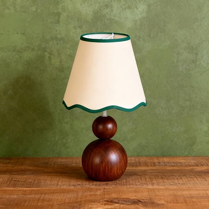 Scalloped Lamp Shades Set of 2, 5" Top x 9" Bottom x 7" Slant Chandelier Shades Green Scallop Lampshades for Vintage Farmhouse Table Bedroom Home Decor