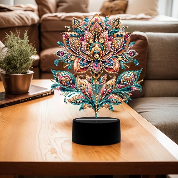Luxurious Flower Diamond Art Painting Night Light,Diamond Art Painting Kits Desktop Touch Lamp Ornaments for Tabletop Decor Diamond Art Accessories for Adult Beginner Bedrooms Living Room