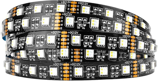 BTF-LIGHTING 5050 RGBW RGB+Warm White(2700K-3000K) 4 Colors in 1 LED Tape Light DC12V 5m 16.4ft 60LED/m Multi-Colored IP30 Black 12mm PCB for Bedroom Kitchen Home Decoration(No Adapter or Controller)