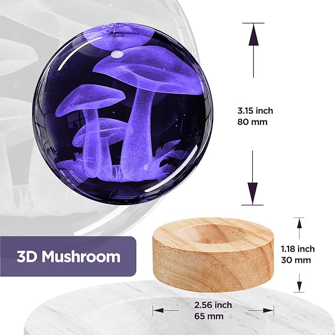 3D Mushroom Crystal Ball Night Light with Remote Upgraded 3.15 In Mushroom Glass Ball Table Lamps with 16 Color Led Wooden Base for Birthday Xmas Cute Mushroom Room Decor Gifts for Kids Women Teen