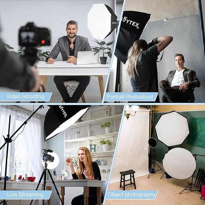 Skytex Softbox Lighting Kit 2Pack, 28in Octa Soft Box | 135W 5500K E27 Bulb Continuous Photography Lighting, Photo Studio Lights Equipment for Camera Shooting, Video Recording
