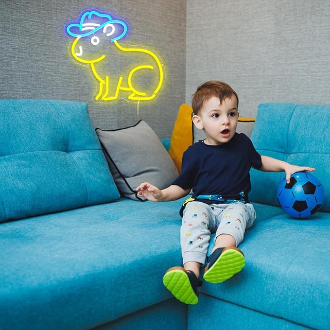 Capybara Neon Sign, Cute Cowboy Hat Capybara Led Light Neon Sign Animals Wall Decor Artled Bar Sign Night Lights Backdrop Lights Led Business Signs Creative Neon Lights Signs Usb Powered