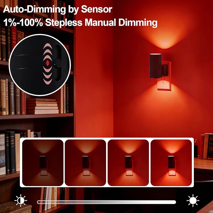 670nm Red Light Night Light for Sleep - Zero Blue Light, Adjustable Brightness & Energy Efficient Night Light Plug into Wall with Dusk-to-Dawn Sensor for Nursery, Bedroom, Bathroom[6 Pack]