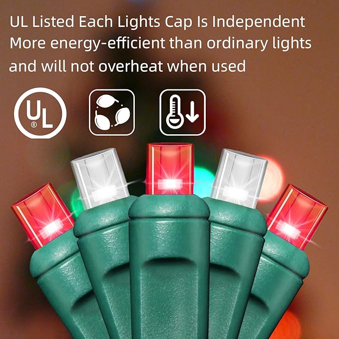 LAMPHOME 1200LED (24pk of 50L) String Lights, LED Christmas Lights, 6" SPACING,Green Wire, Red and White