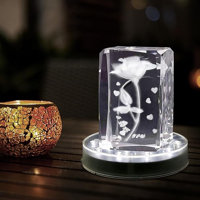 LARDUX Pack of 4 Led Light Base - 6 Inch Round Display Pedestal Light Stand Plate Flat for 3D Crystal Cube Glass Art Acrylic Statues - USB Charge or Battery Powered