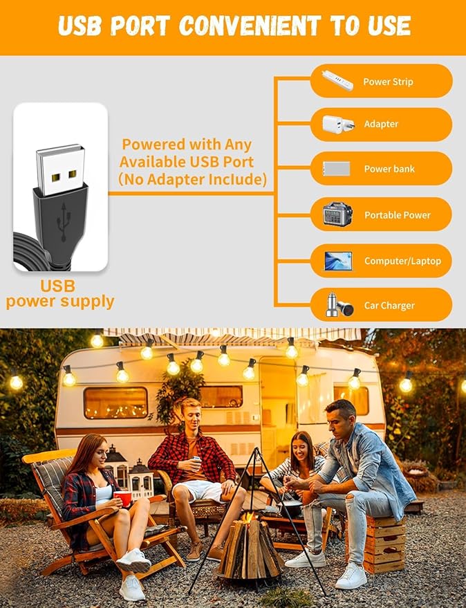 IKERY 200FT Outdoor String Lights for Backyard Porch, 106 Shatterproof Waterproof LED Bulbs, Dimmable, E12 Base