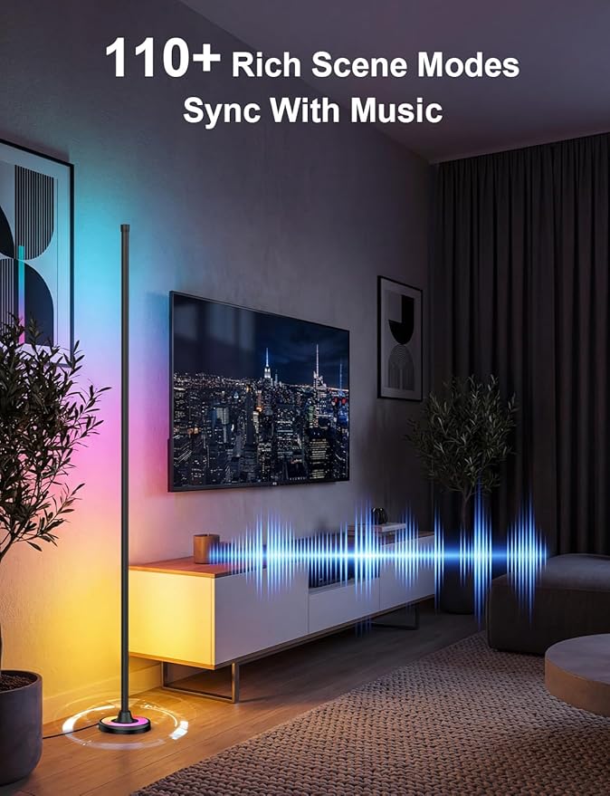 APPECK RGBW Corner Floor Lamp with Wi-Fi App Control, 60 Inch Smart Standing Lamps with 114 Scenes, DIY Mode, Music Sync, Modern Standing Lamps for Bedroom, Living Room