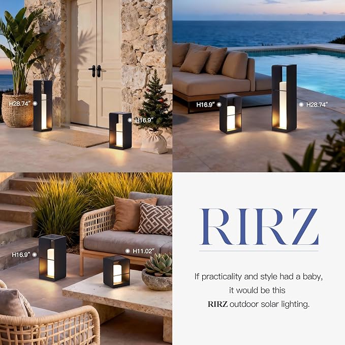 Modern Floor Lamp with Remote (Adjustable Brightness), Dusk to Dawn Outdoor Solar Lanterns Waterproof IP65, Unique Floor Lamps, 3000K Solar Outdoor Lamp for Patio Backyard Garden Deck Decoration