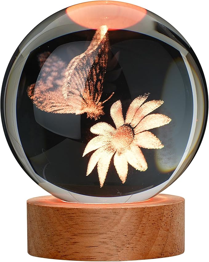 Large 3D Butterfly Crystal Ball Night Light, 16 Color Changing with Remote for Bedroom Decor, Ideal Girlfriend Gift for Teens Boys and Girls, Butterfly