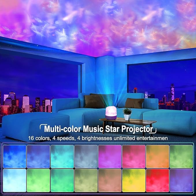 Luminorthe Cube Lamp, Ocean Wave Projector Light with Bluetooth Speaker, RGB Color Changing with Remote Control, Water Wave Light Projector Cordless for Kids, Room Decor, Bedroom, Party, Gift