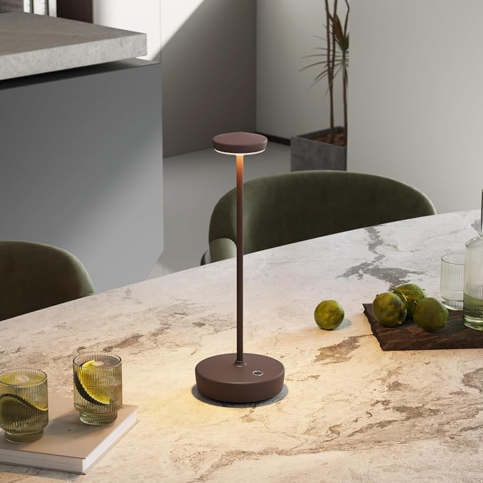 Cordless Table Lamp Rechargeable - LED Battery Table Light with 3 Color Temperatures, Stepless Dimming, Waterproof Aluminum for Indoor Outdoor, Patio, Restaurant, Dinner (Rust)