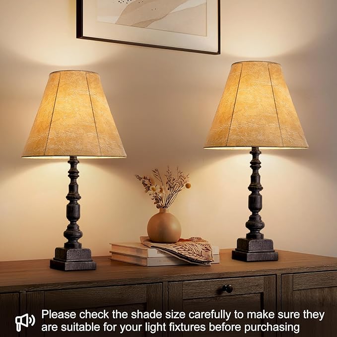 Rustic Lampshades Set of 2, Bell Lamp Shades Replacement 6"x13x10", Medium Faux Leather Lampshades for Table Lamps, Floor Lamps, Hand Crafted(Spider Fitter), Harp Holders Included, Assembly Required