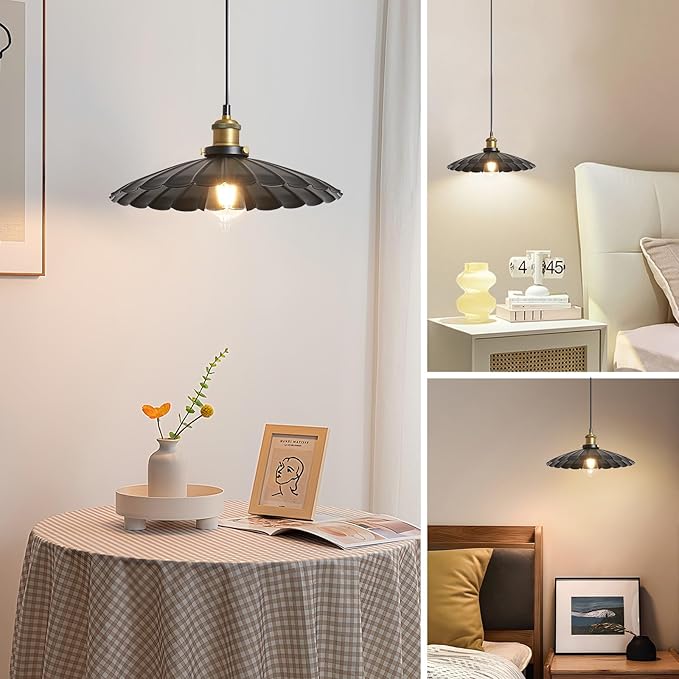 Plug in Hanging Light,15.7 Inch Retro Black Metal Shade Plug in Hanging Lamp On/Off Switch Dining Room Hallway Vintage Hanging Pendant Light for Farmhouse 2Pack
