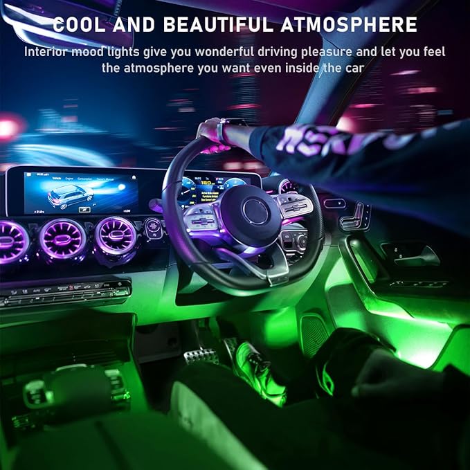 Car LED Strip Light, 48 LED RGB Auto Interior Atmosphere Lights, Cigarette Lighter Under Dash Ambient Night Light, Interior Lamp Lighting Kit (Green, Cigarette Lighter)