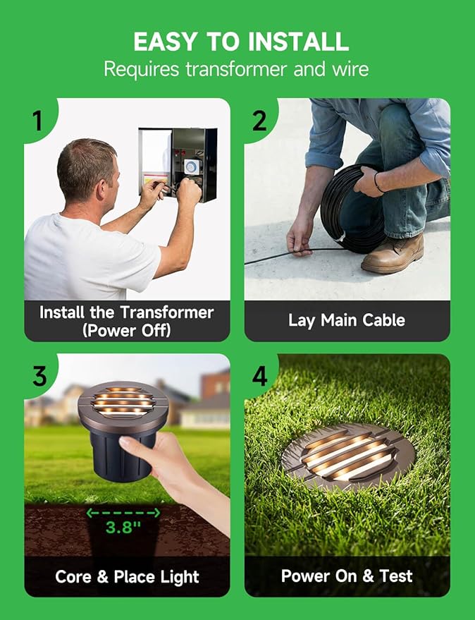 Landscape Well Light, LED Low Voltage In Ground Lights, IP67 Waterproof 12V Outdoor, Grill Top 6W 350LM Aluminum ORB for Sidewalk & Driveway 6 Pack, Color Temp Random: 3000K or 5CCT