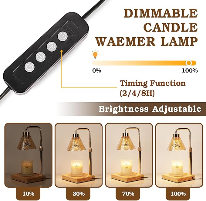 Modern Candle Warmer Lamp, Dimmable Candle Lamp Warmer with Timer, Birthday Gifts for Women Who Have Everything, Valentines Gifts for Her, Adjustable Men's Candle Lamp, Cozy Living Room Bedroom Decor