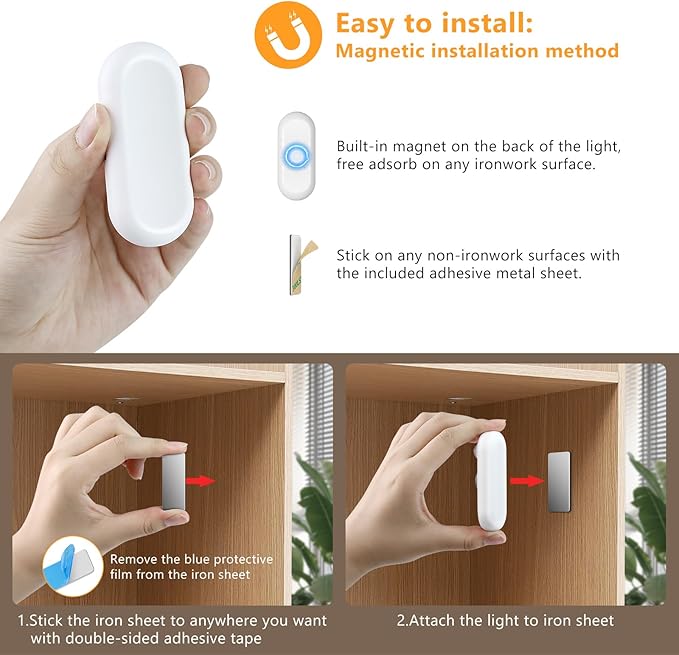 inShareplus LED Motion Sensor Puck Lights, Magnetic Under Cabinet Light Indoor, Small Rechargeable Night Light, Dimmable Sensor Lights for Closet, Stairs, Kitchen, Warm White (6 Pack)