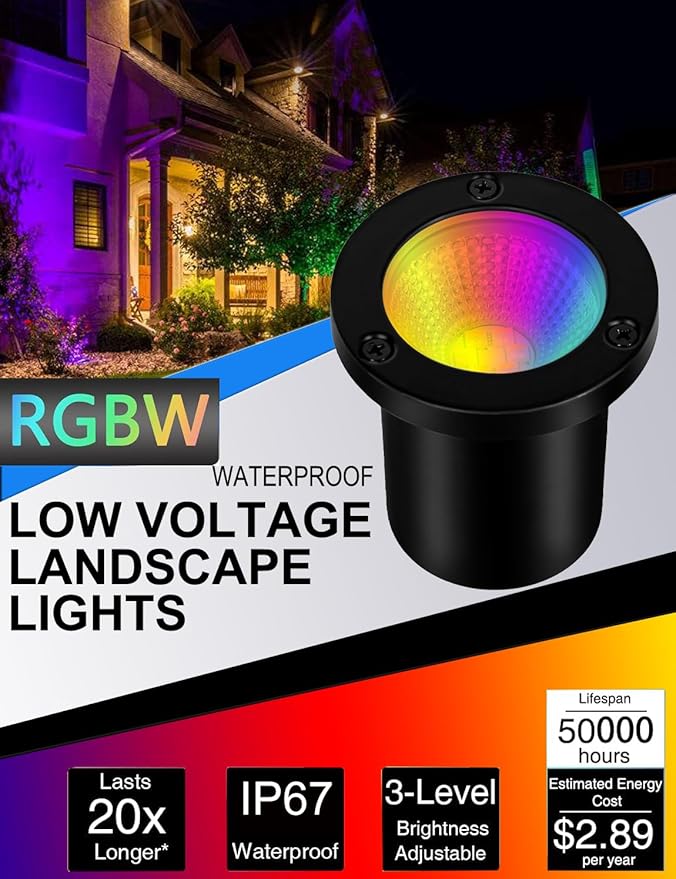 RGB Low Voltage Landscape Lights LED Color Changing Well Lights, Outdoor In Ground Light Waterproof Spotlights 12-24V Landscape Lighting for Yard Garden Pathway(20 Pack with Connectors)