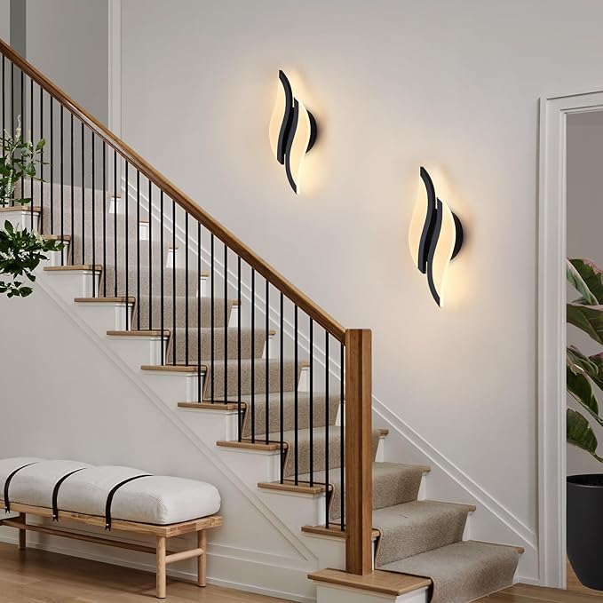 CANEOE Modern LED Wall Sconce 3000K Warm White Black Indoor Wall Light Fixtures Acrylic Wall Sconce Lighting for Living Room Bedroom Bedside Bathroom Hallway Stairway Wall Lamp (Black, 1 Pack, 3000K)