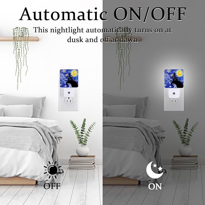 Starry Night Light, Plug-into Wall Halloween Nightlight Lamp with Dusk to Dawn Sensor, Led Lamp 0.5W Energy Efficient for Boys Girls Adults Home Decor