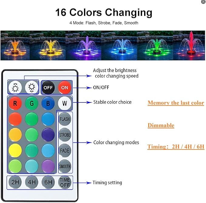 Pond Lights Colored with Timer, Submersible Fountain Light, RGB Underwater Dimmable Memory IP68 Waterproof Outdoor Spot Lights with Spiked Stand for Pond Fountain Waterfall Landscape(Set of 6)