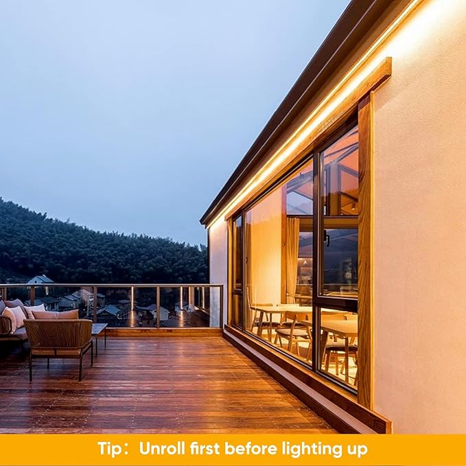 Shine Decor LED Neon Rope Lights AC 120V, ETL-Listed Flexible 120LEDs/M Dotless Strip Lighting, Custom Cuttable & IP65 Waterproof for Indoor Outdoor, 7x14.5mm, 3000K Warm White, 16.4FT
