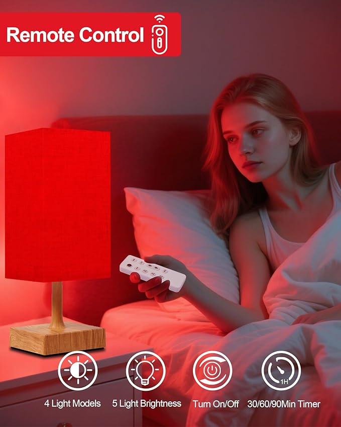 Red Light Night Light Lamp for Sleep, 670nm Red Nightlight Desk Lamp for Bedroom with Multi-Color and Brightness Options Remote Control USB Charging Elegant Design