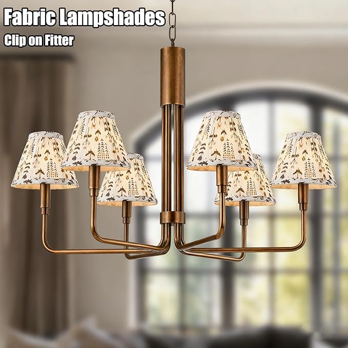 Chandelier Shades Set of 6,Mini Lamp Shade 3" Top x 6" Bottom x5" Slant,Small Lamp Shades Clip On Bulb,Pleated Chandelier Lamp Shades,Fabric Lampshades That Attach to The Bulb(White Floral)