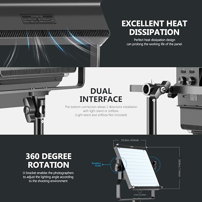 Neewer 2-Pack 2.4G LED Video Light with 2M Stand Bi-Color 200 SMD CRI 96+/U-Bracket/Barndoor/LCD Display Video Lighting Kit for Studio Photography, Remote/Case Included