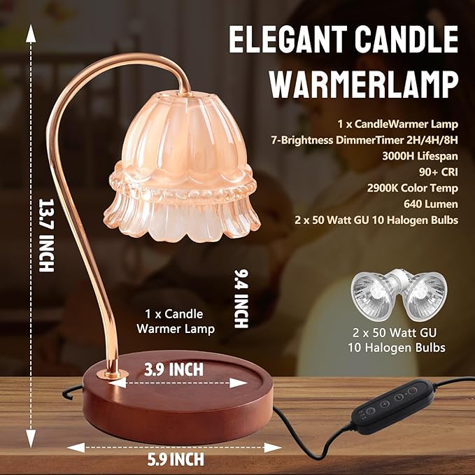 Candle Warmer Lamp with Dimmer - Electric Candle Lamp with Timer for Jar Candles Scented Candles, Plug-in Wax Warmer Lamp for Home & Office with 2 Bulb