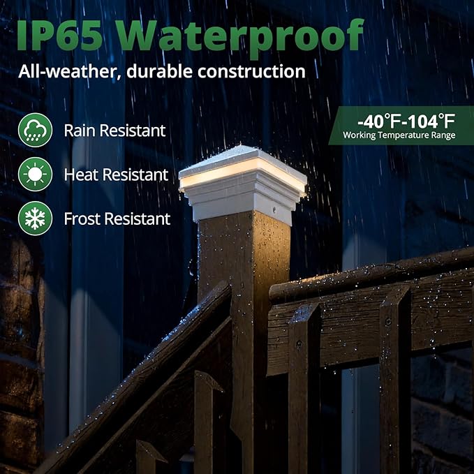 GKOLED Low Voltage Pyramid Post Cap Light, Post Caps for 4"x4" and 3.5"x3.5" Wood or Vinyl Posts, for Deck Fence, 3W 12V AC/DC 3000K, IP65 Waterproof for Outdoor, White