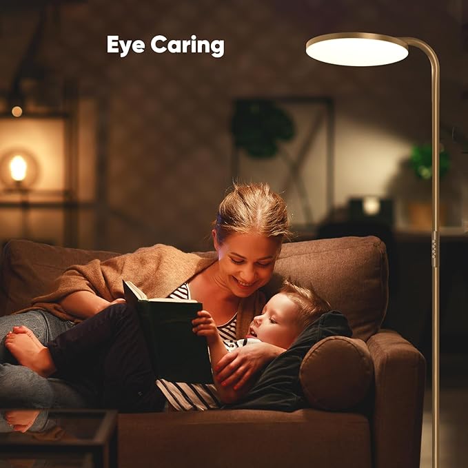 36W LED Floor Lamp, Super Bright Standing Lamp, Modern Stepless Dimmable Torchiere Tall Lamp with Remote Control, 350°Rotating Head Reading Floor Lamp for Living Room, Bedroom, Office