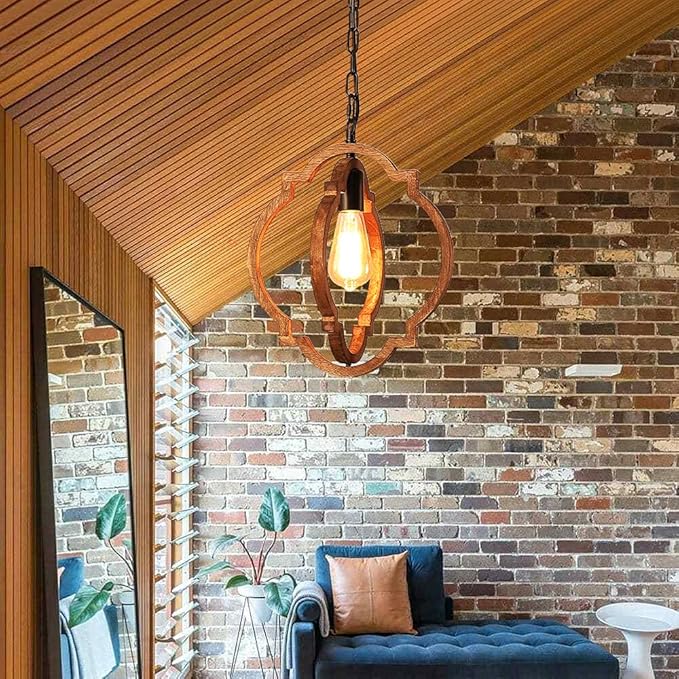 1-Light Farmhouse Wood Chandelier,Rustic Retro Pendant Light.Adjustable Height Handmade Rustic Light Fixture for Foyer, Dining&Living Room, Kitchen Island, Entryway, Breakfast Area(Colour: Black)