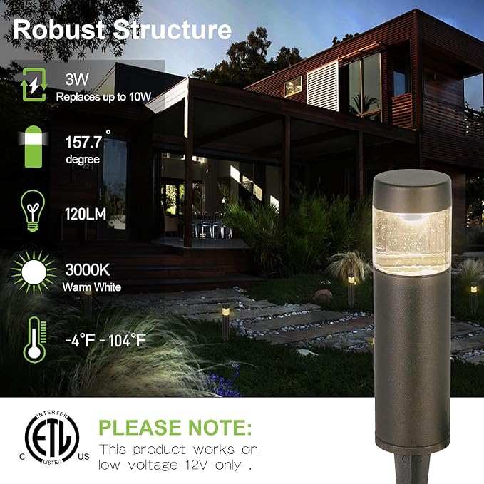 hykolity Low Voltage Landscape Lights, 3W 191LM 12V LED Round Bollard Light, Wired Outdoor Walkway Light Path Lights for Yard Lawn, Aluminum Construction, 30 Watt Equivalent, 6 Pack