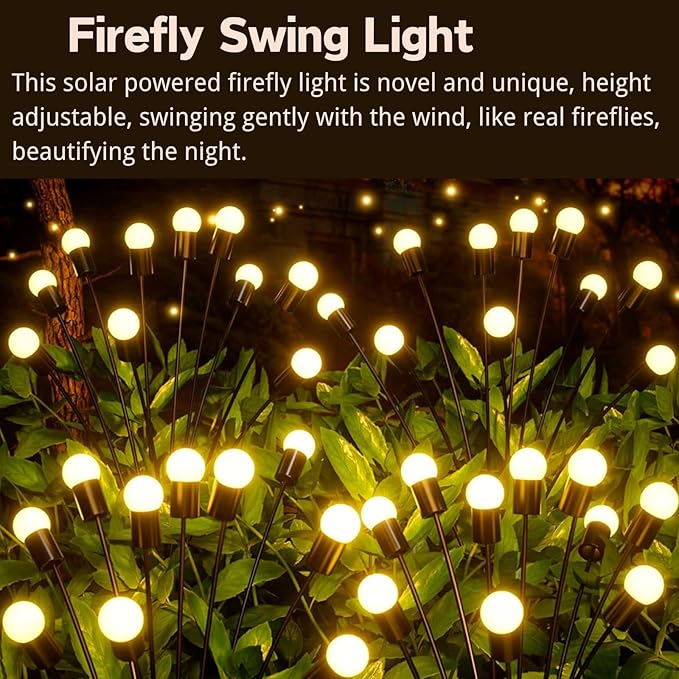 OZS 10 Pack Total 80 LED Solar Garden Lights Fairy Outdoor - Solar Firefly Lights Outdoor, Sway by Wind, Waterproof for Garden Patio Pathway Fairy Decoration (Warm White)