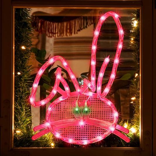 LAMPHOME 17" Lighted Pink Bunny Head Easter Window Silhouette Decoration