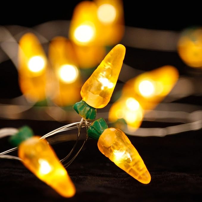 Easter Day Decorations String Lights, Carrot Paschal Theme String Lights, 10 ft 30 LEDs with Dimmable Remote, Timer, 8 Flicker Modes, 3AA Battery USB plug-in for Bedroom, Birthday, Tent Wedding Party