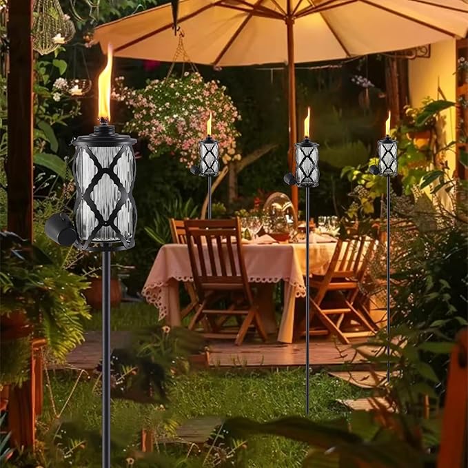 6 Pack Glass Citronella Torches, 16 oz Garden Torch for Outside, 55 inch Outdoor Clear Glass Citronella Torches with 3-Prong Grounded Stake for Garden, Patio, Party, Landscape Decor