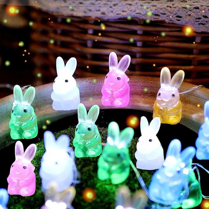 Easter Decorations Rabbit String Lights, 10 ft 30 LED Bunnies Battery Operated with Remote for Tabletop House Front Patio Wedding Kindergartens Party Jashika