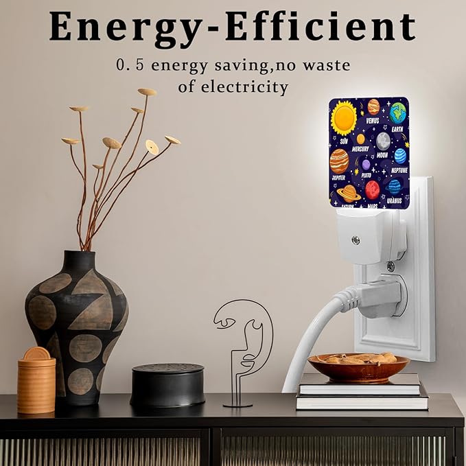 Colorful Planet Space Night Light, Plug-into Wall Solar System Nightlight Lamp with Dusk to Dawn Sensor, Led Lamp 0.5W Energy Efficient for Boys Girls Adults Home Decor