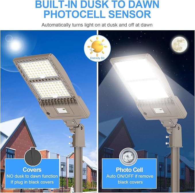 320W LED Parking Lot Lighting with Dusk to Dawn Photocell 44800LM LED Shoebox Pole Lights Fixture 1000W HID/HPS Replacement 5000K IP65 AC 100-277V DLC UL Listed Outdoor Area Street Security Lighting