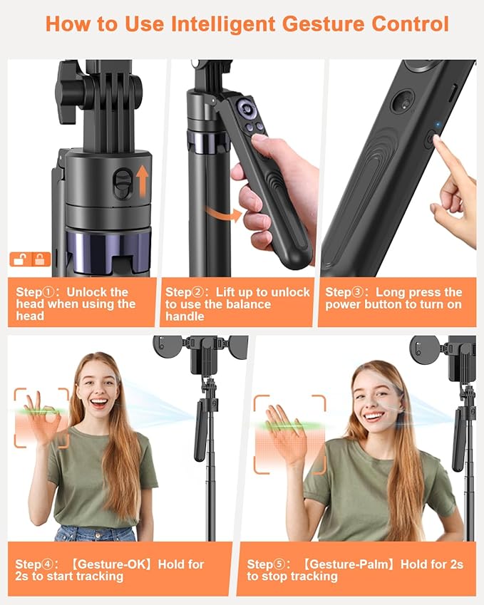 71” Auto Face Tracking Tripod for iPhone with Light,360° Rotating Phone Stand with Rechargeable Remote Control for TikTok Vlog Video Recording, Phone Tripod for Android Camera/GoPro/Ring Light