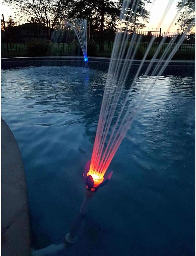 Water Powered Swimming Accessory Sprinkler Aerates with Color Changing LED Light Bulb for Use with 1.5 Inch Outlets (2 Pack)