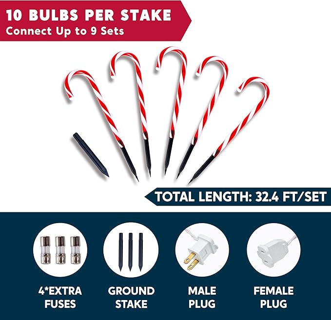 Joiedomi 12 Pcs Christmas Candy Cane Pathway Markers Lights, 12” Stakes Lights, Outdoor Decorations for Holiday Xmas Indoor Yard Patio Garden Walkway