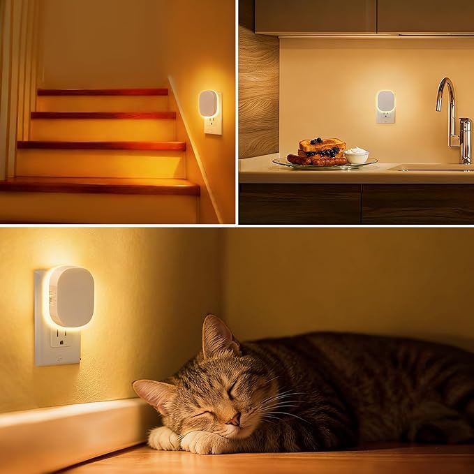 Night Lights with Motion Sensor & Dusk-to-Dawn Sensor, 2 Pack, Backlit Soft White with Adjustable Brightness, Auto-On/Off, for Kids Adults Nursery Bedroom Bathroom Hallway Kitchen